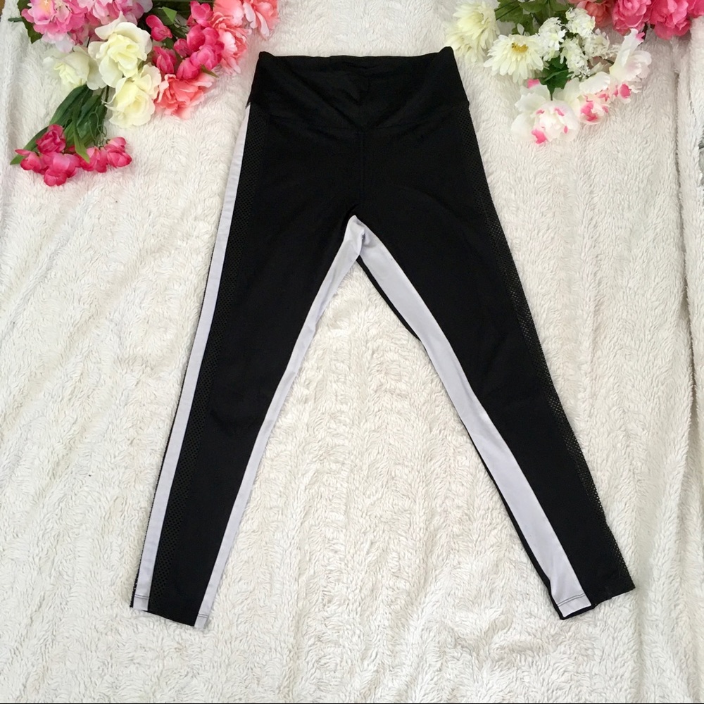 Victoria's Secret PINK High Waisted White Stripe and Mesh Ultimate Leggings
